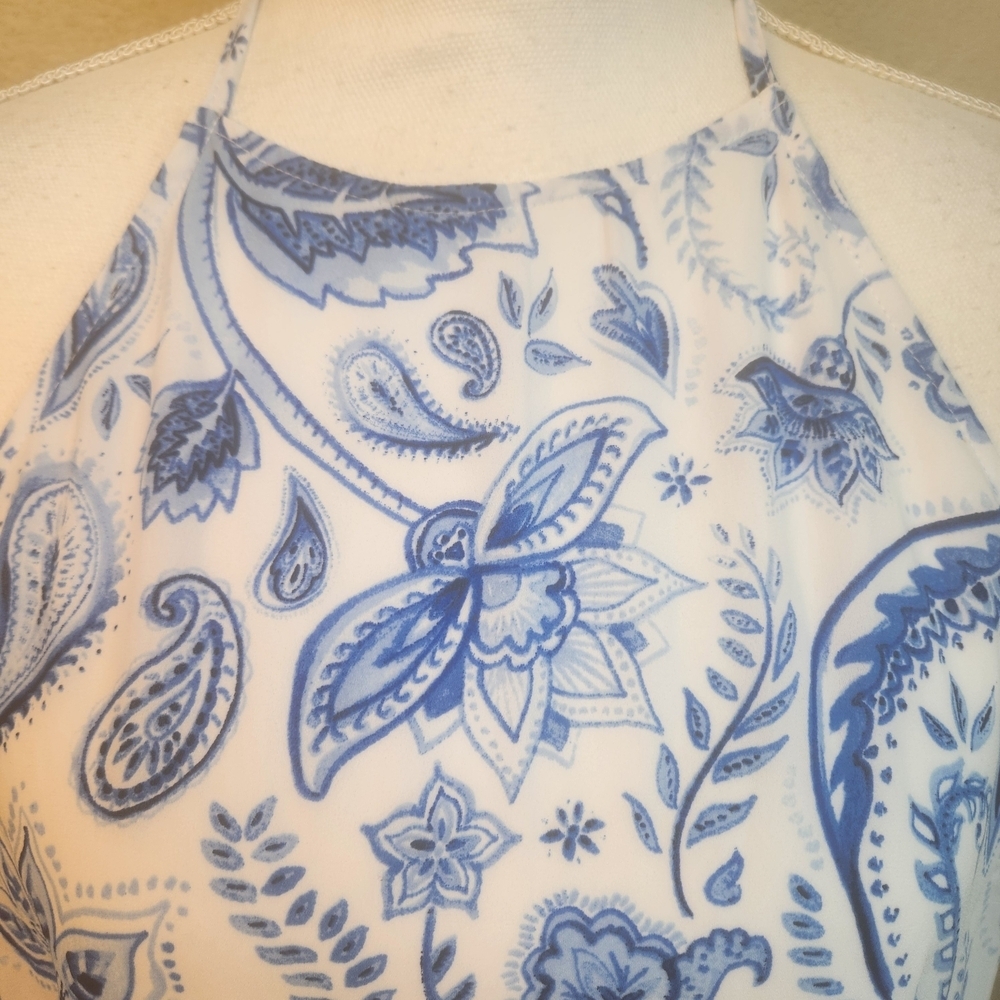 Show Me Your MuMu Blue and White Paisley Mini Dress Large (7992) - Picture 3 of 5